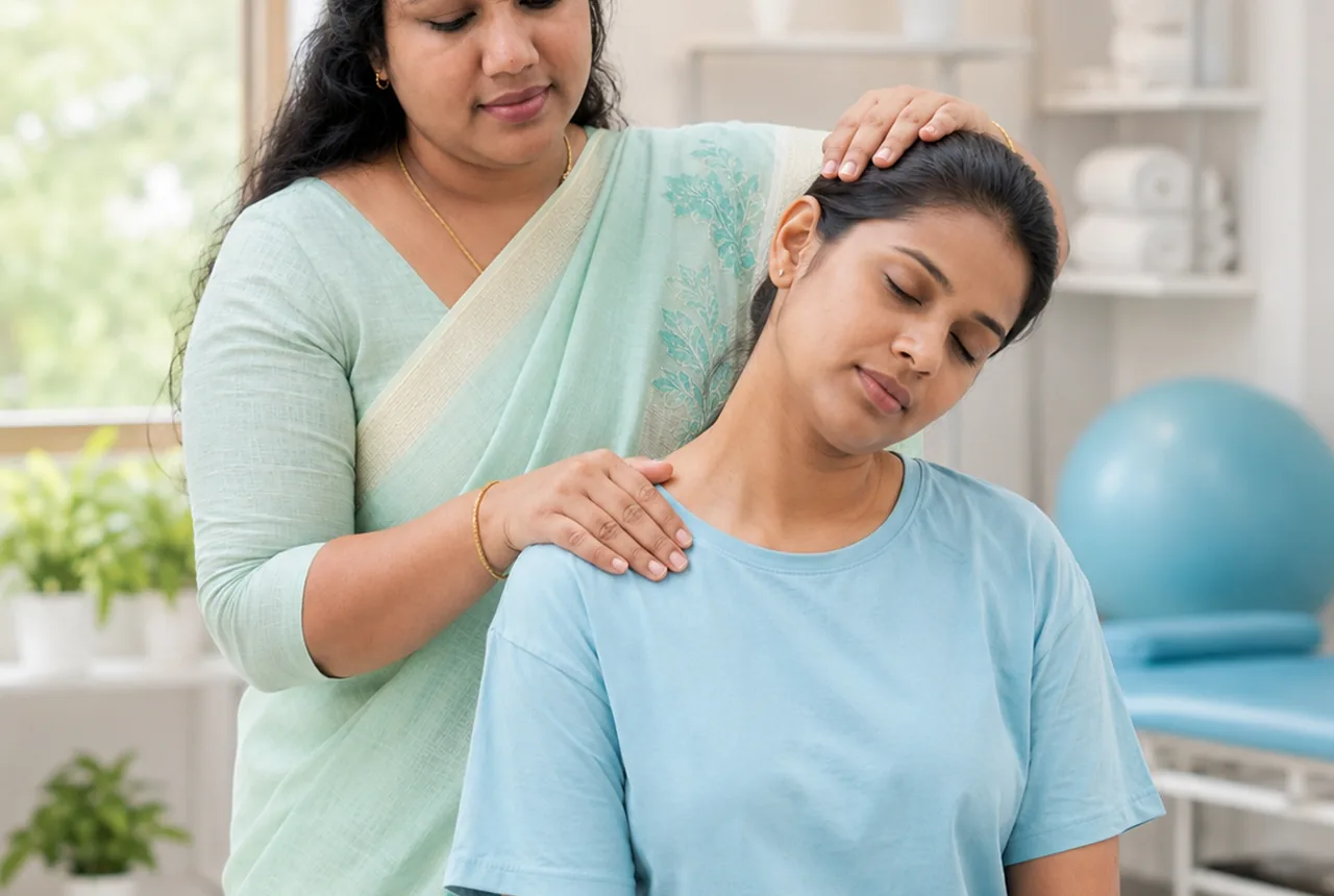 Patient with neck or back pain before treatment